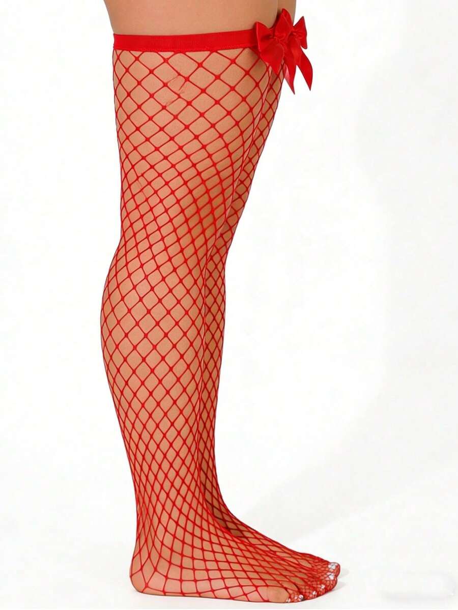 Meias de Rede com Laço Decorat - Knee High Sock Women avaliação e preço